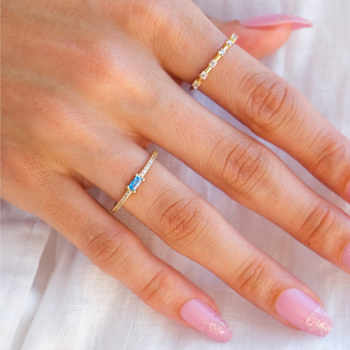 14k Gold Aquamarine & Diamond Half Eternity Ring β Dainty March Birthstone Ring