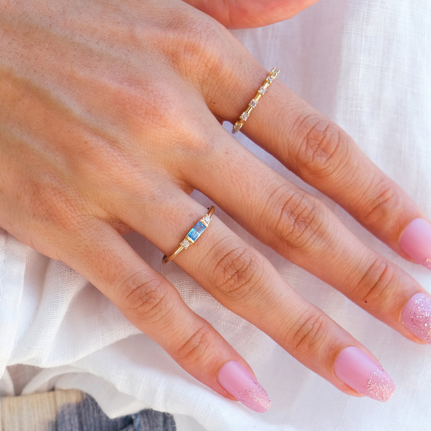 14k Gold Aquamarine & Diamond Stacking Ring – Minimalist March Birthstone Jewelry