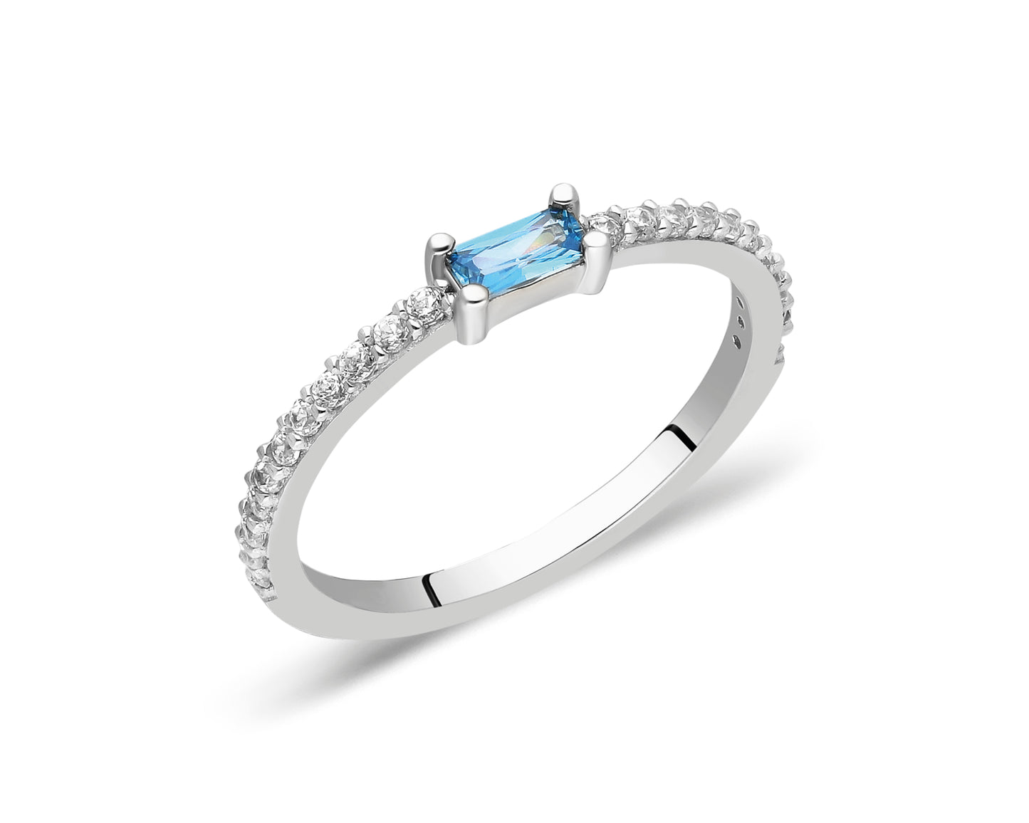 14k Gold Aquamarine & Diamond Half Eternity Ring β Dainty March Birthstone Ring