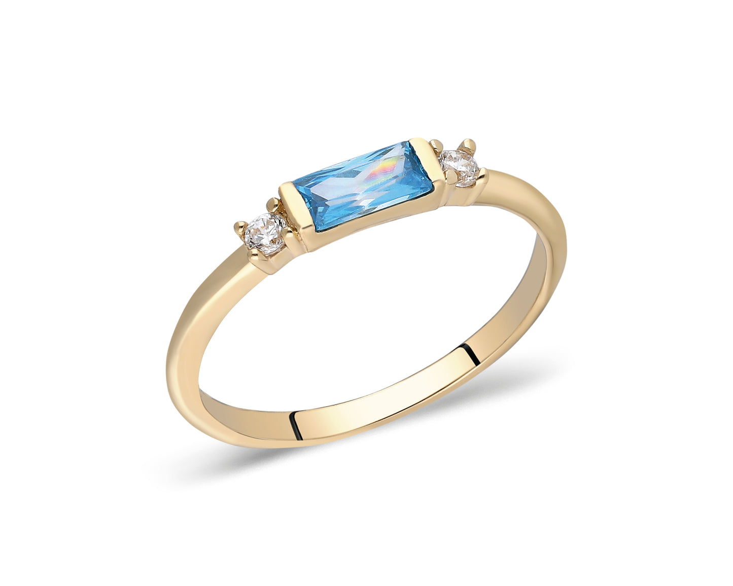 14k Gold Aquamarine & Diamond Stacking Ring – Minimalist March Birthstone Jewelry
