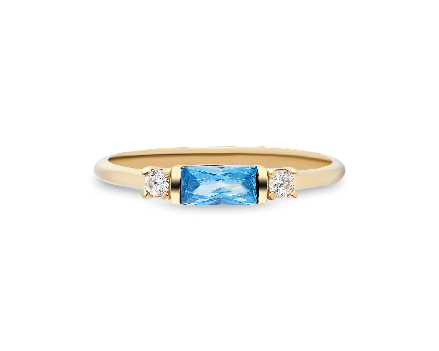 14k Gold Aquamarine & Diamond Stacking Ring – Minimalist March Birthstone Jewelry