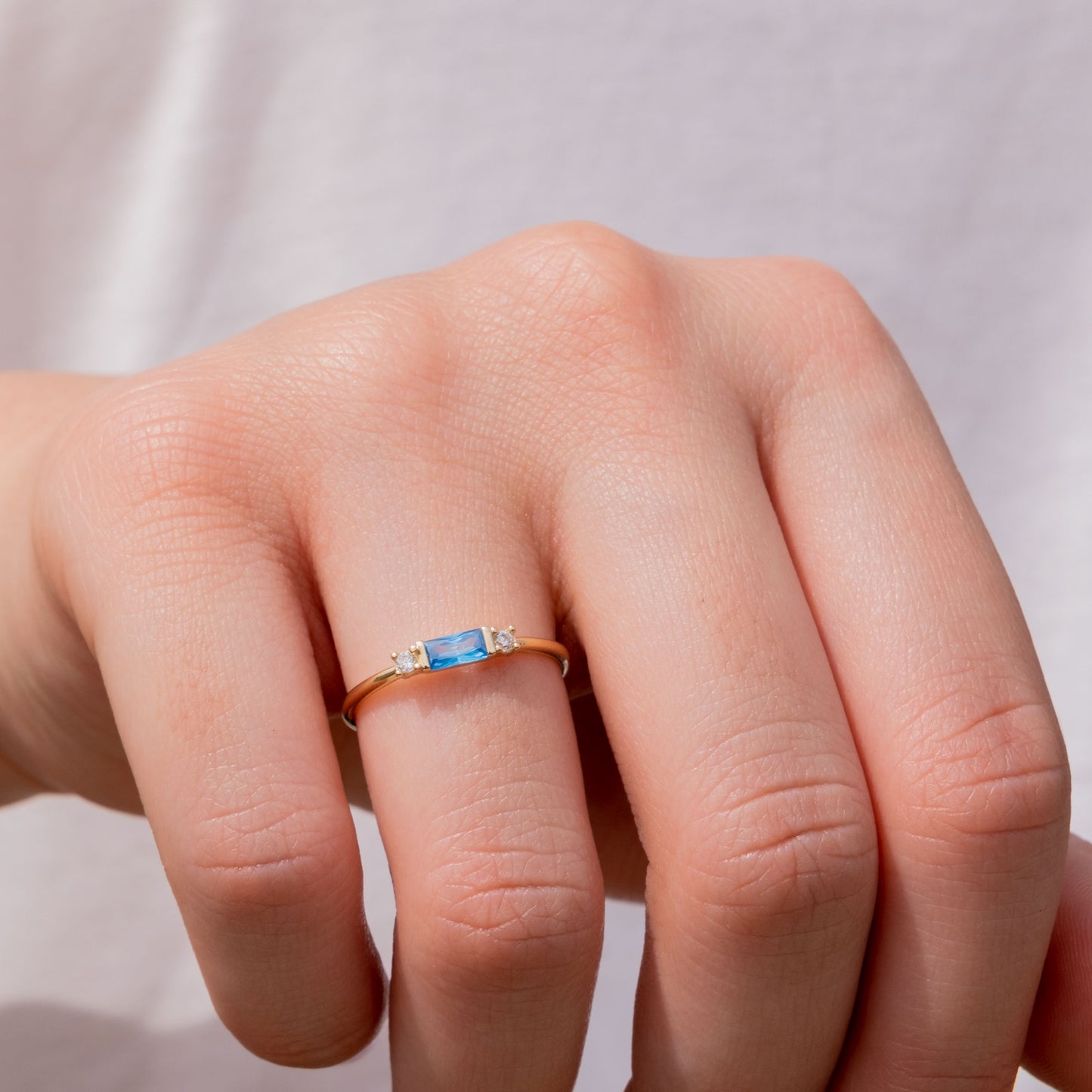 14k Gold Aquamarine & Diamond Stacking Ring – Minimalist March Birthstone Jewelry