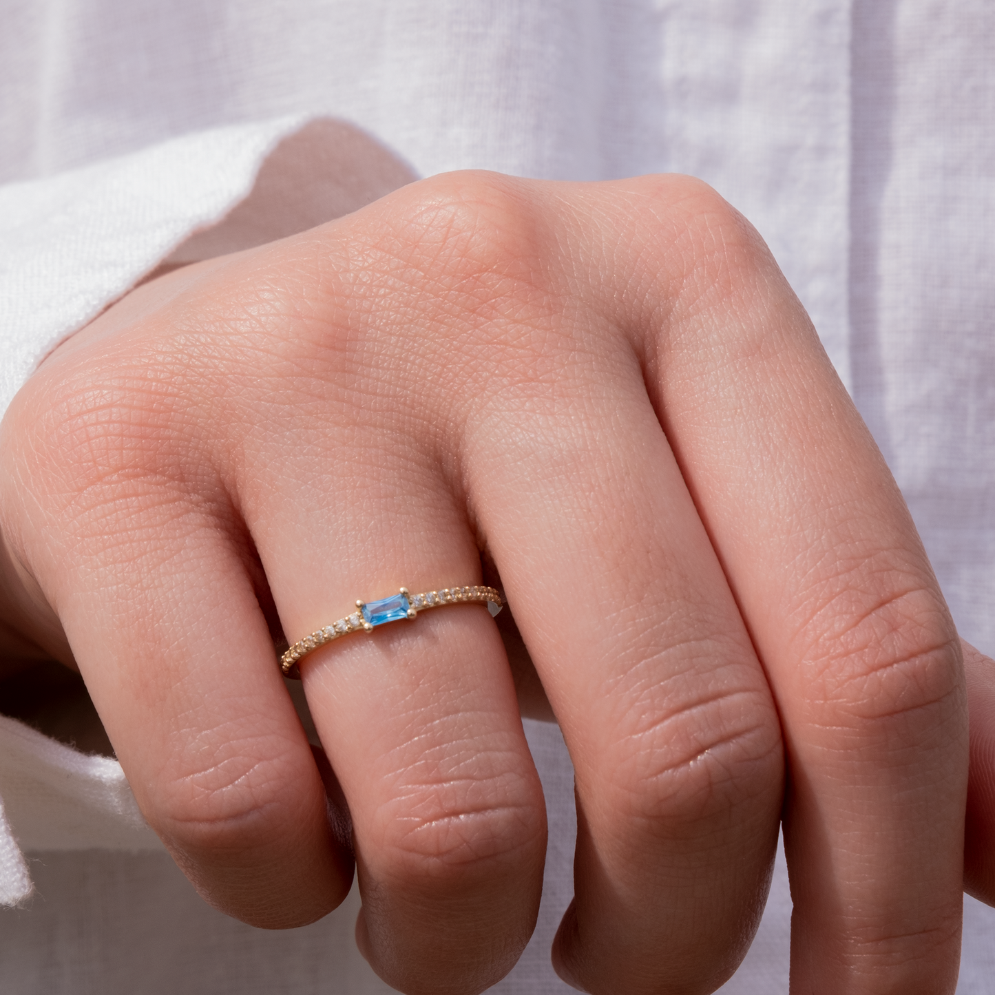 14k Gold Aquamarine & Diamond Half Eternity Ring β Dainty March Birthstone Ring