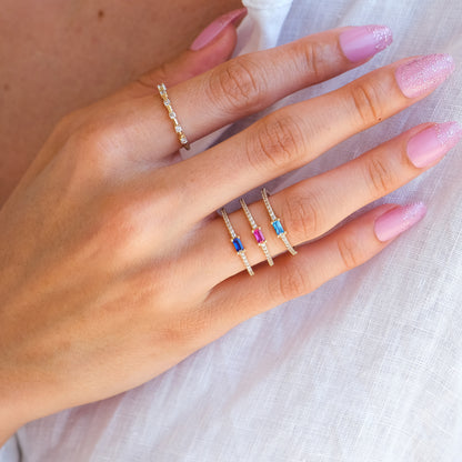 14k Gold Aquamarine & Diamond Half Eternity Ring – Dainty March Birthstone Ring
