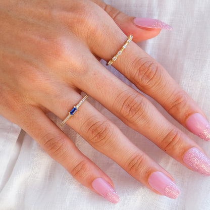 14k Gold Sapphire & Diamond Half Eternity Ring – Dainty September Birthstone Jewelry