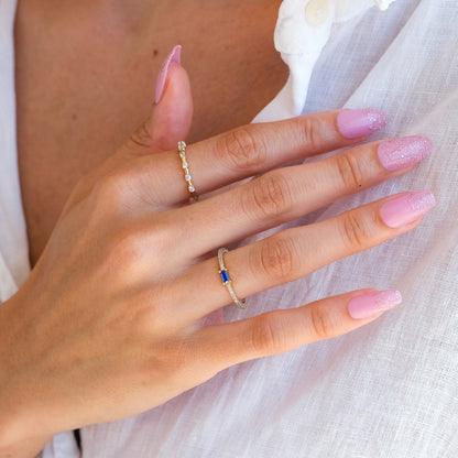 14k Gold Sapphire & Diamond Half Eternity Ring – Dainty September Birthstone Jewelry