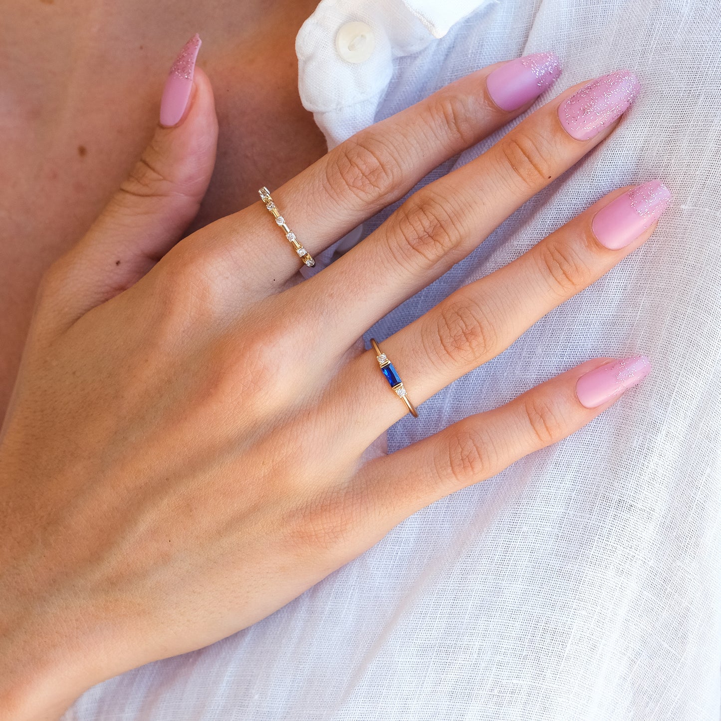 14k Solid Gold Sapphire and Diamond Ring – Minimalist September Birthstone Jewelry