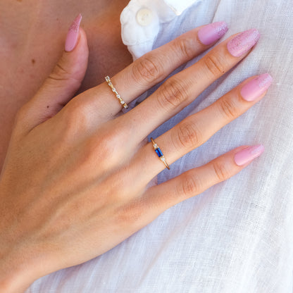 14k Solid Gold Sapphire and Diamond Ring – Minimalist September Birthstone Jewelry