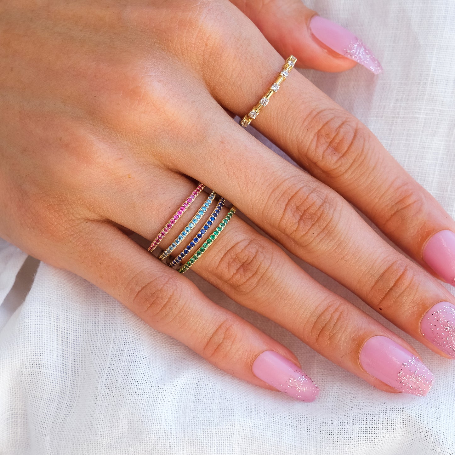 14k Gold Emerald Half Eternity Band Ring – May Birthstone Jewelry