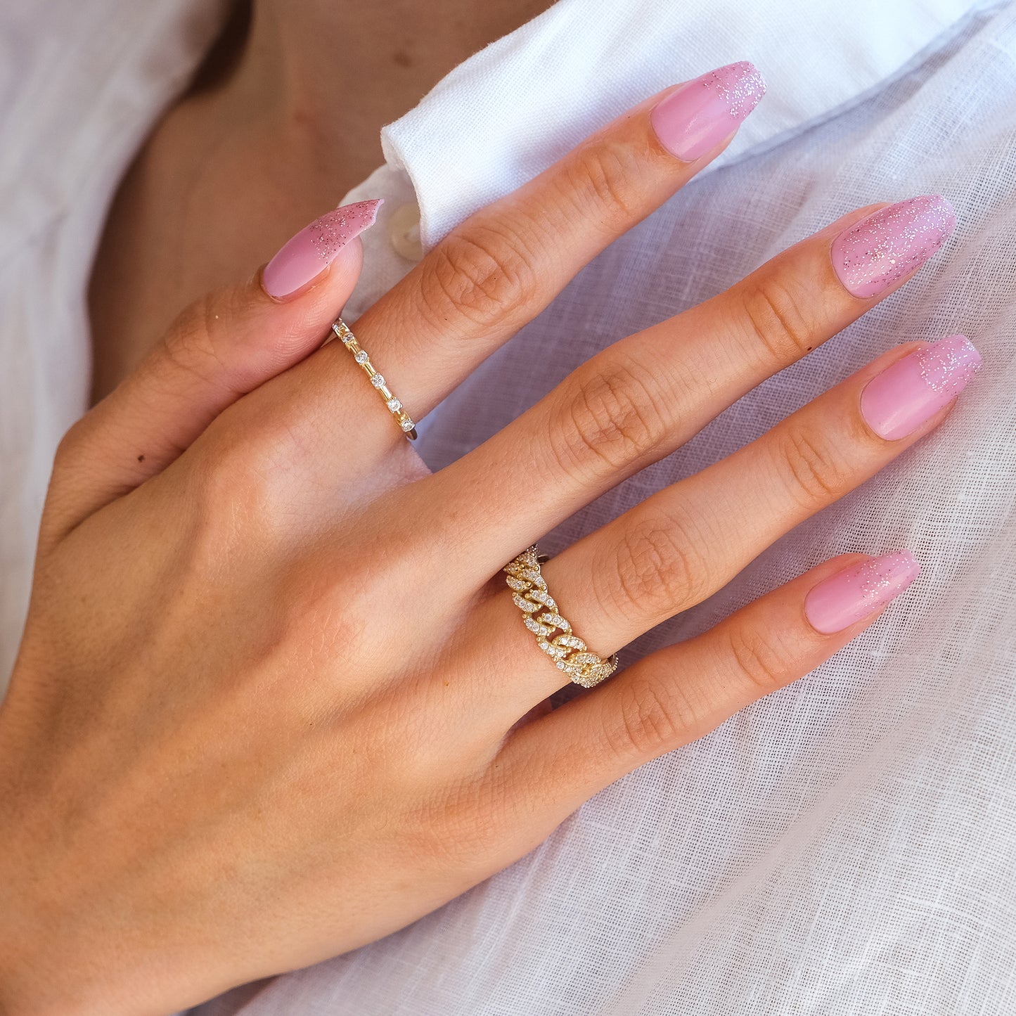 14k Gold Diamond Curb Chain Ring – Bold Pavé Statement Band