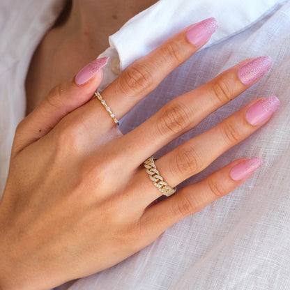 14k Gold Diamond Curb Chain Ring – Bold Pavé Statement Band