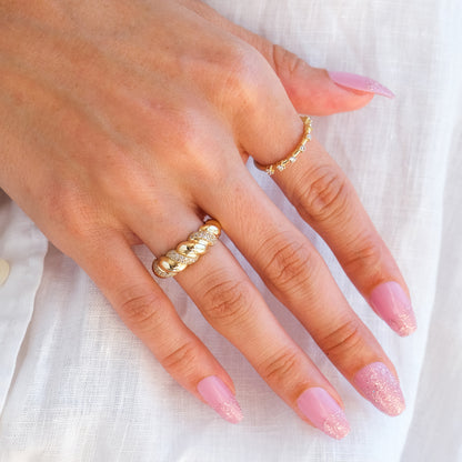 14k Gold Diamond Twisted Croissant Ring – Bold Statement Dome Ring for Women