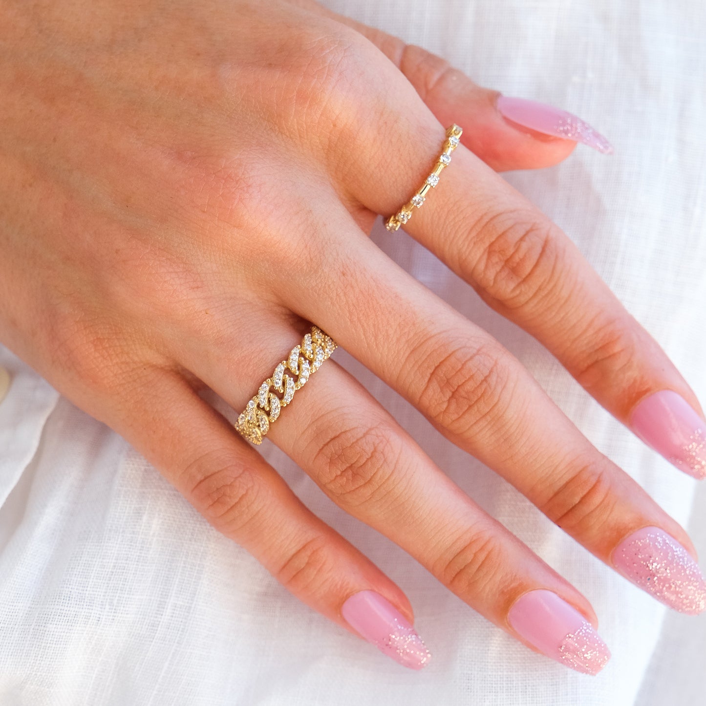 14k Gold Diamond Curb Chain Ring – Bold Pavé Statement Band