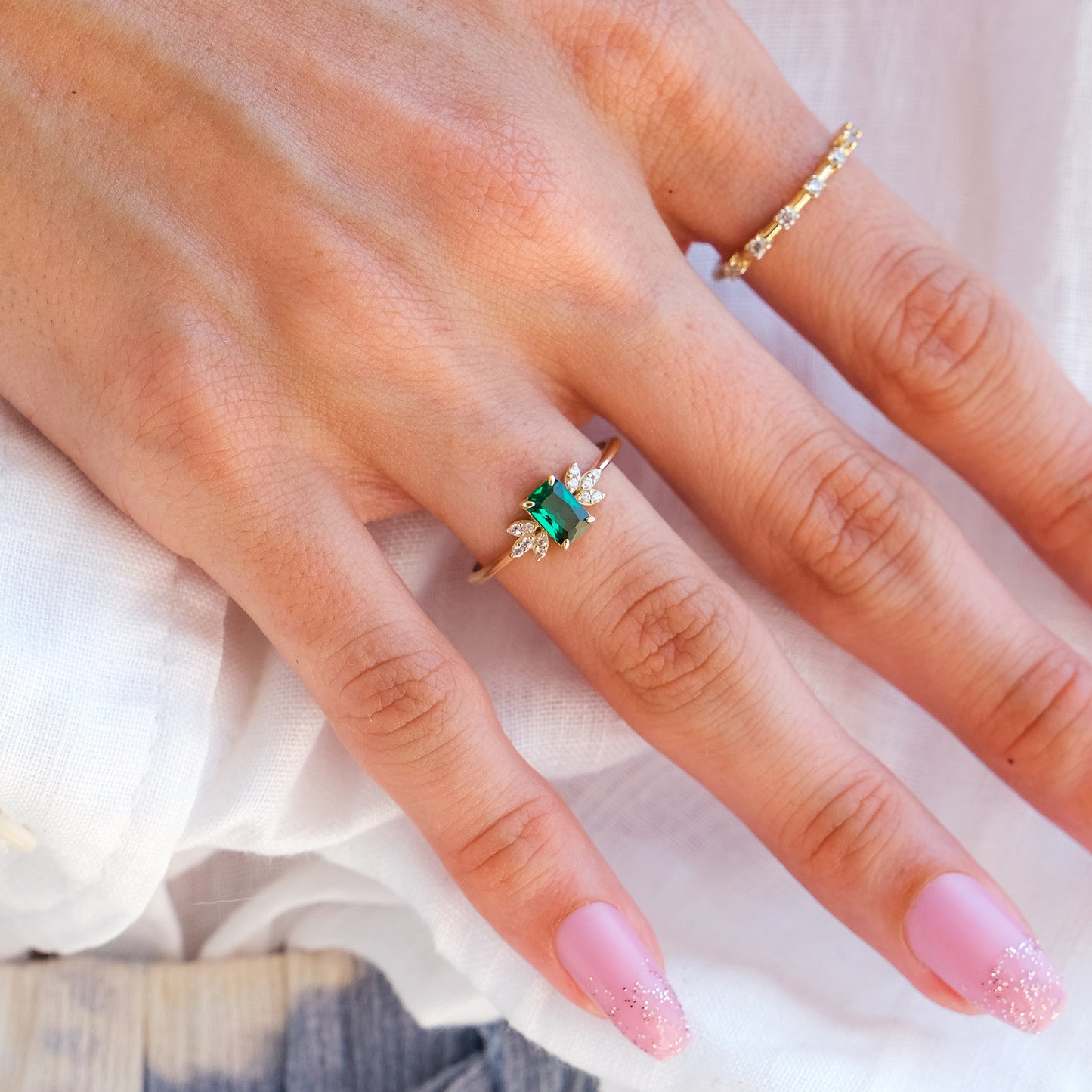 14k Gold Emerald Floral Diamond Ring – May Birthstone Jewelry