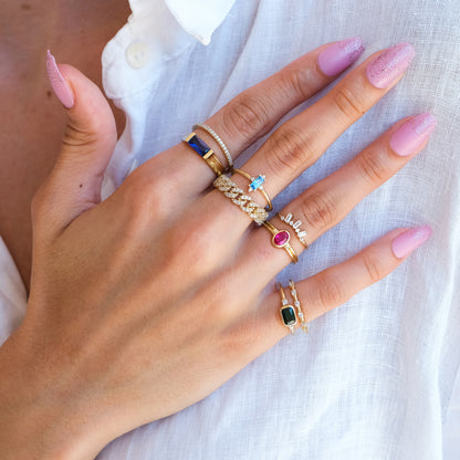 14k Gold Diamond Curb Chain Ring – Bold Pavé Statement Band