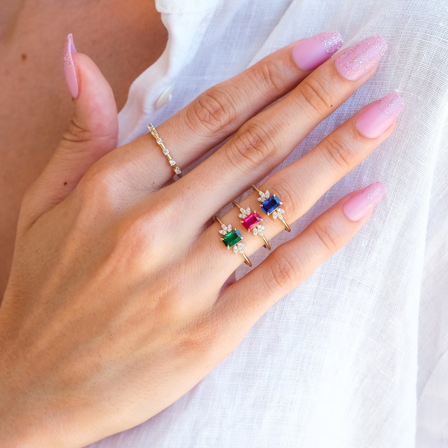 14k Gold Emerald Floral Diamond Ring – May Birthstone Jewelry