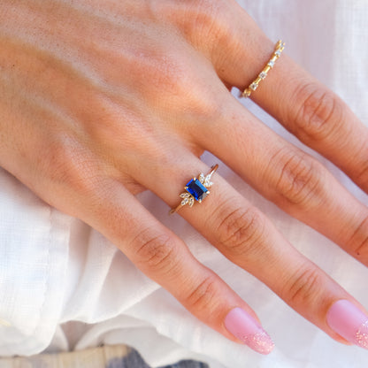 14k Gold Sapphire & Diamond Floral Ring – Elegant September Birthstone Jewelry