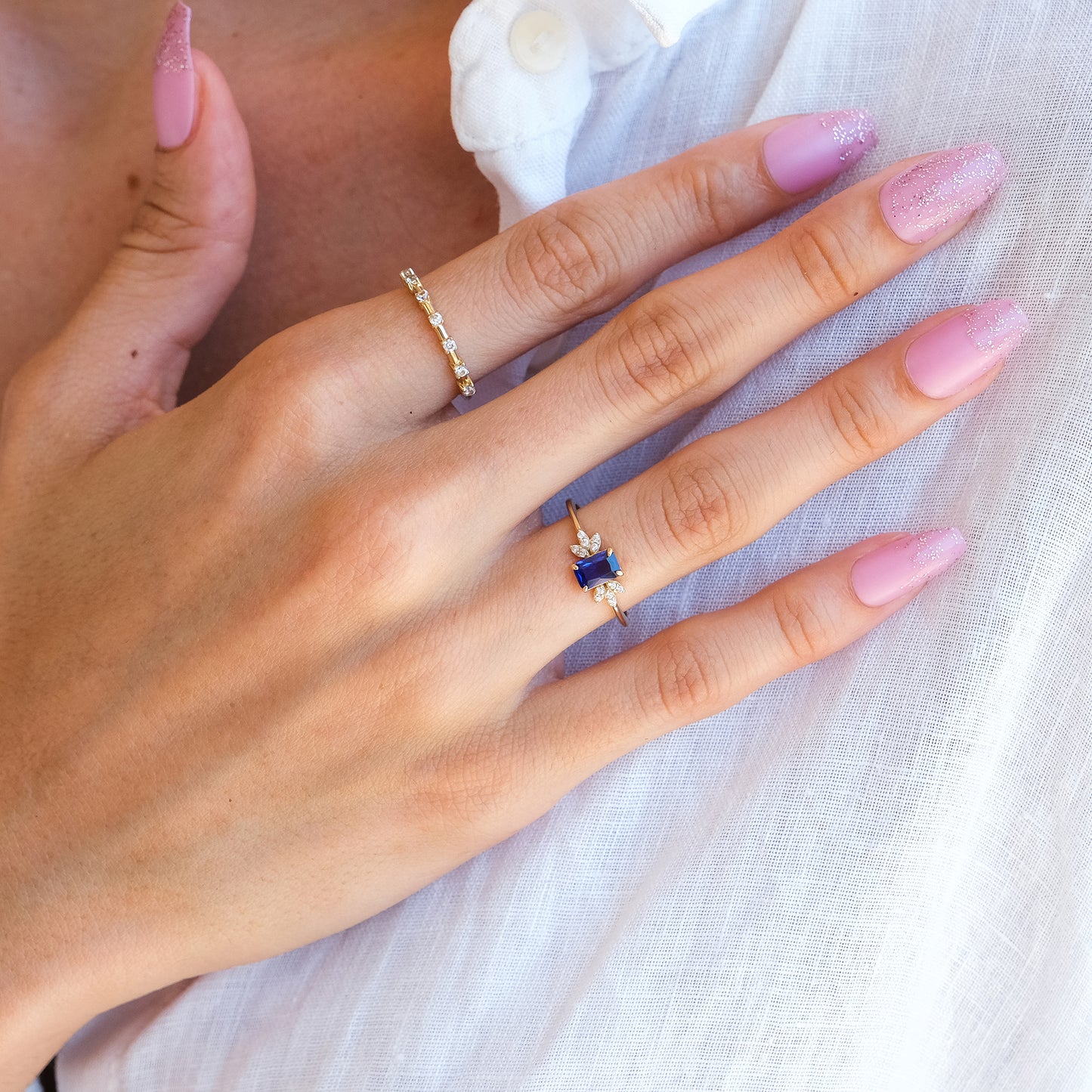 14k Gold Sapphire & Diamond Floral Ring – Elegant September Birthstone Jewelry