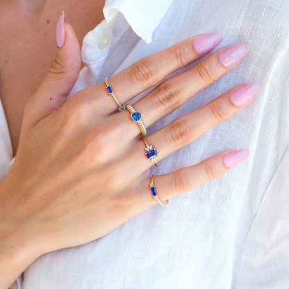 14k Solid Gold Sapphire and Diamond Ring – Minimalist September Birthstone Jewelry