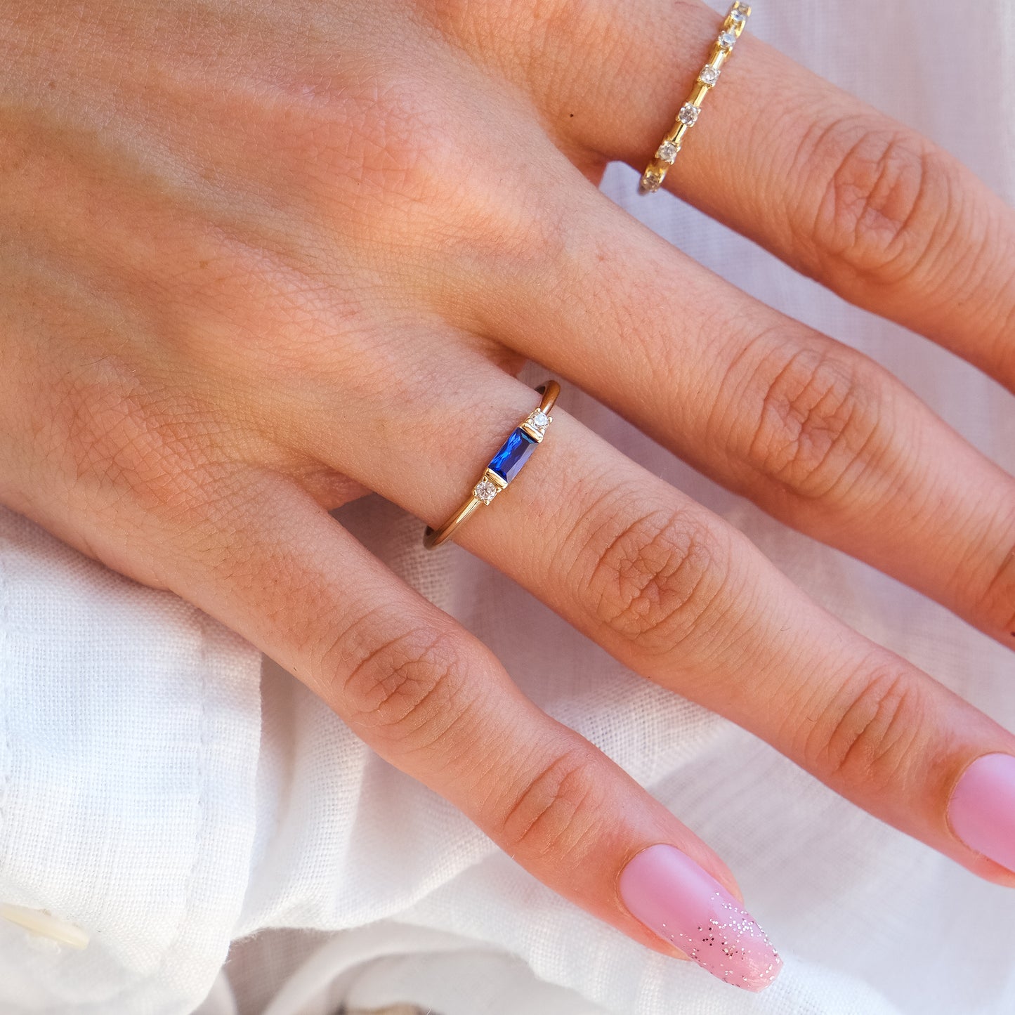 14k Solid Gold Sapphire and Diamond Ring – Minimalist September Birthstone Jewelry