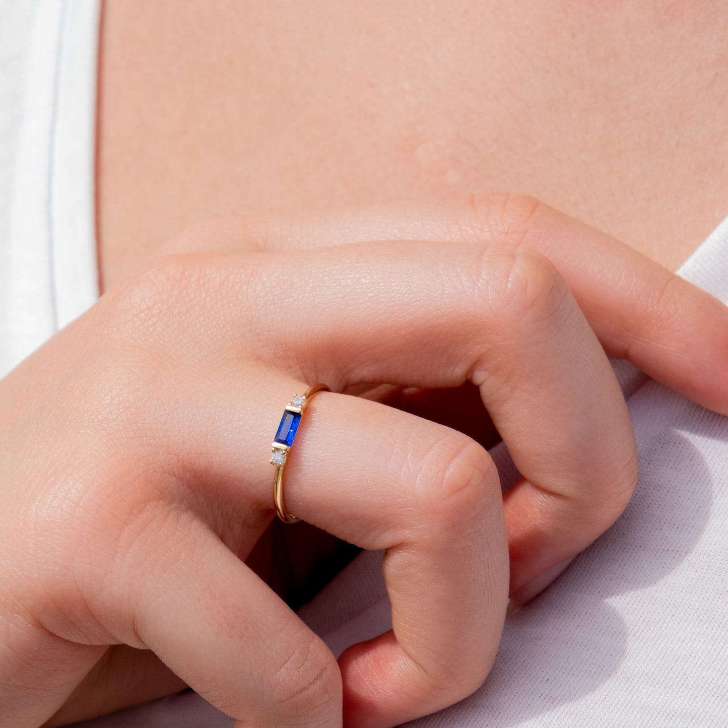 14k Solid Gold Sapphire and Diamond Ring – Minimalist September Birthstone Jewelry