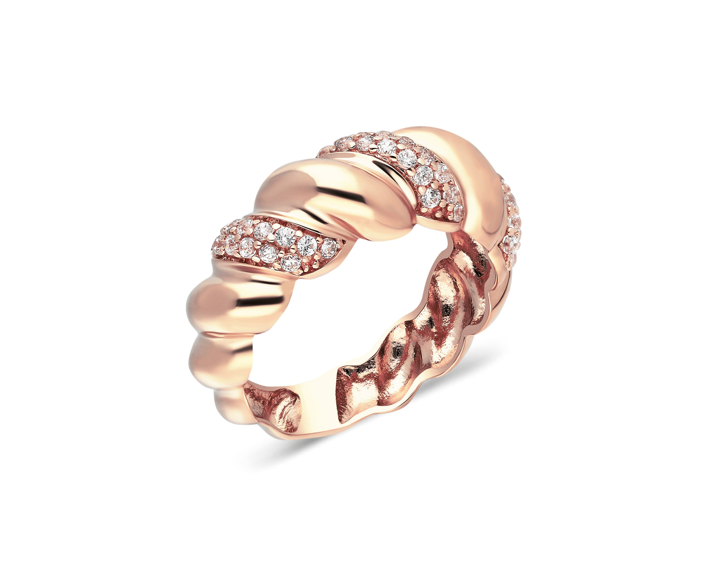 14k Gold Diamond Twisted Croissant Ring – Bold Statement Dome Ring for Women