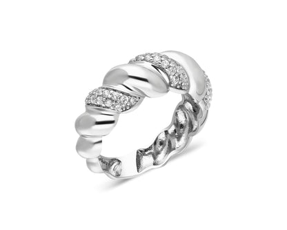 14k Gold Diamond Twisted Croissant Ring – Bold Statement Dome Ring for Women
