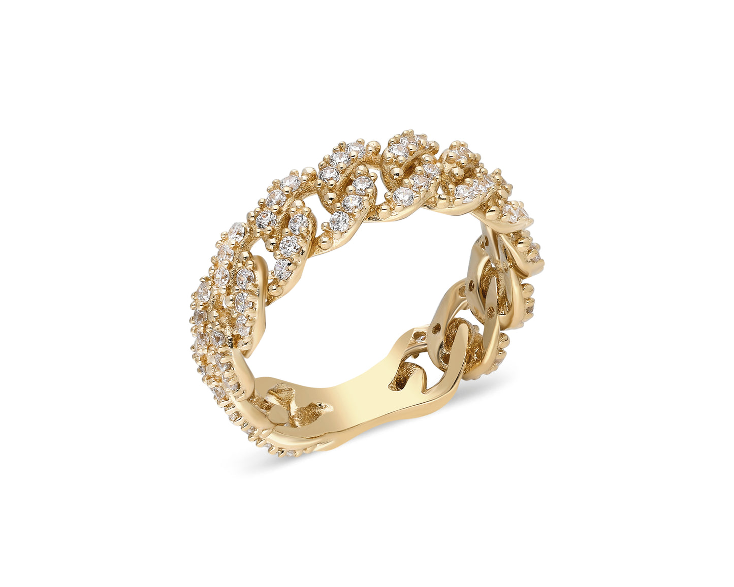 14k Gold Diamond Curb Chain Ring – Bold Pavé Statement Band
