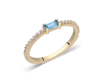 14k Gold Aquamarine & Diamond Half Eternity Ring – Dainty March Birthstone Ring