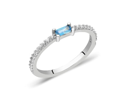 14k Gold Aquamarine & Diamond Half Eternity Ring – Dainty March Birthstone Ring
