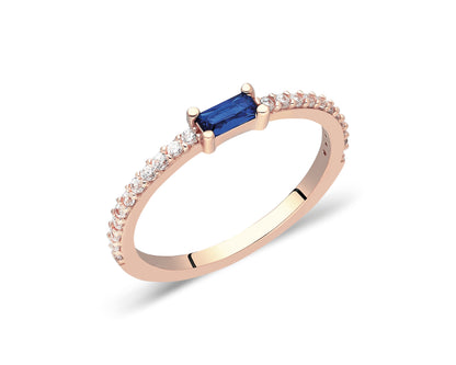 14k Gold Sapphire & Diamond Half Eternity Ring – Dainty September Birthstone Jewelry