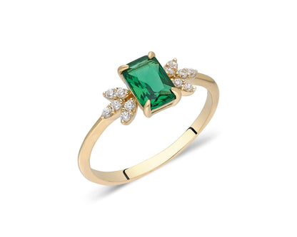 14k Gold Emerald Floral Diamond Ring – May Birthstone Jewelry