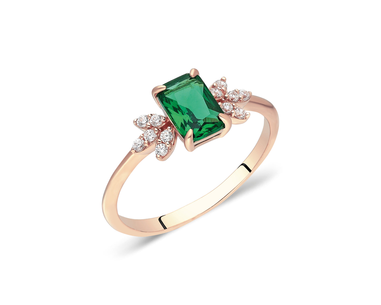 14k Gold Emerald Floral Diamond Ring – May Birthstone Jewelry