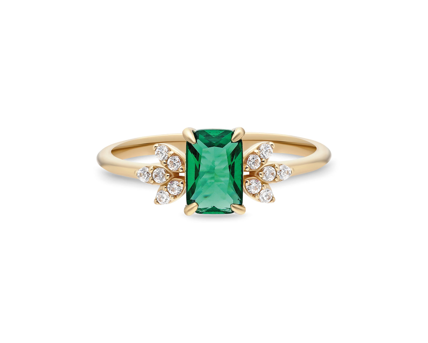 14k Gold Emerald Floral Diamond Ring – May Birthstone Jewelry