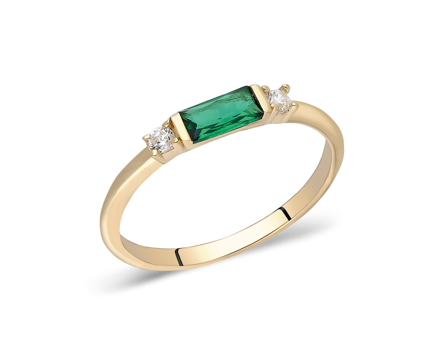 14k Gold Emerald & Diamond Stacking Ring – Minimalist Birthstone Jewelry
