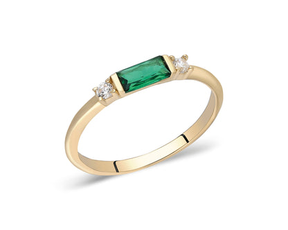 14k Gold Emerald & Diamond Stacking Ring – Minimalist Birthstone Jewelry