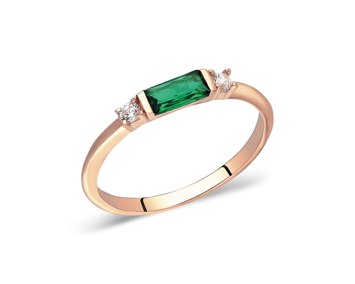 14k Gold Emerald & Diamond Stacking Ring – Minimalist Birthstone Jewelry