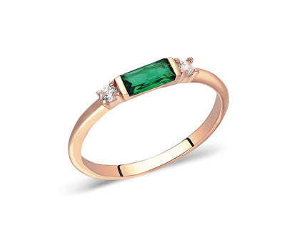 14k Gold Emerald & Diamond Stacking Ring – Minimalist Birthstone Jewelry