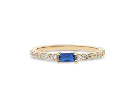 14k Gold Sapphire & Diamond Half Eternity Ring – Dainty September Birthstone Jewelry
