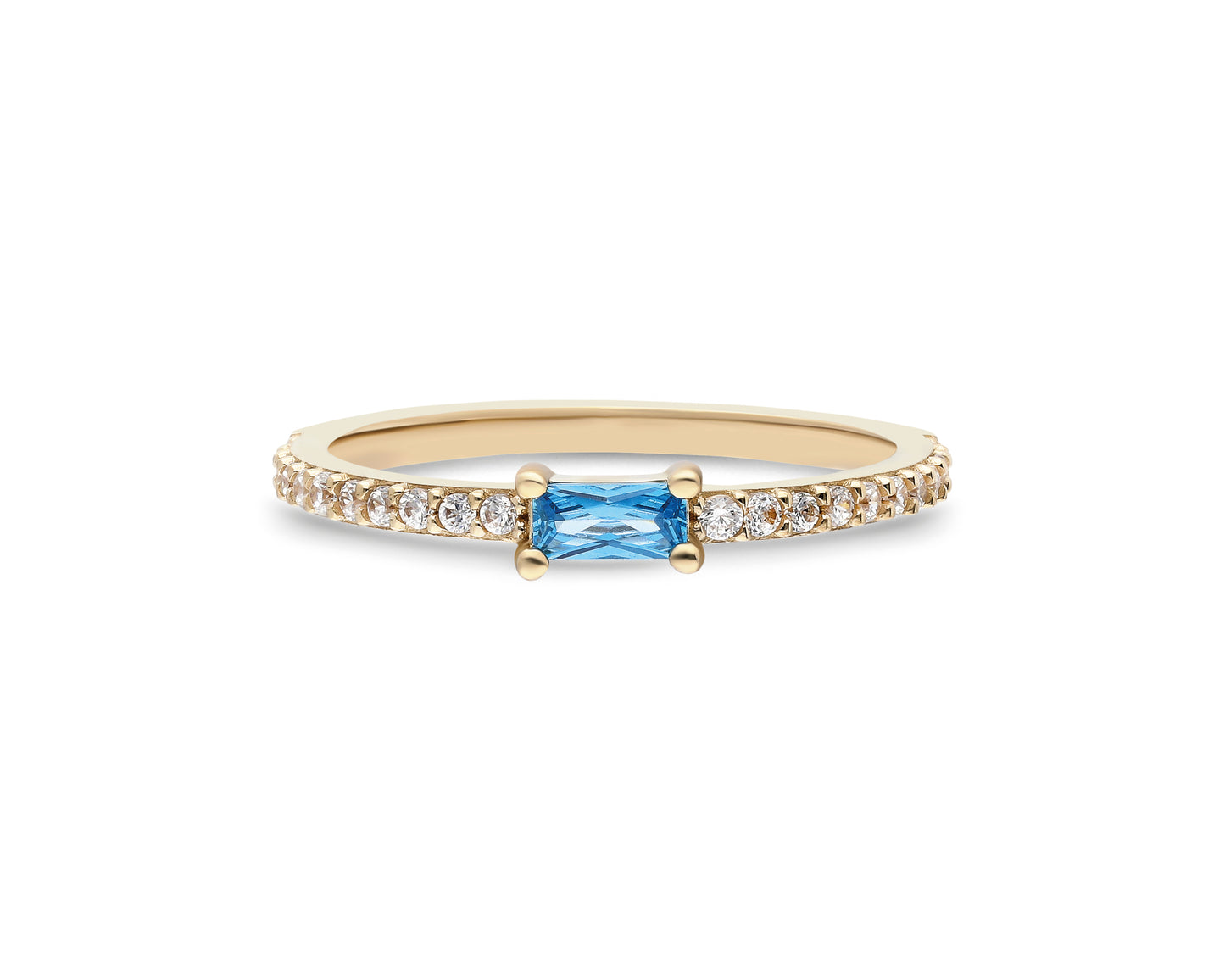 14k Gold Aquamarine & Diamond Half Eternity Ring – Dainty March Birthstone Ring