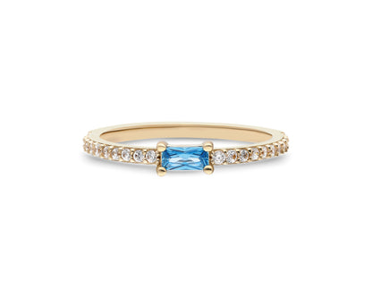 14k Gold Aquamarine & Diamond Half Eternity Ring – Dainty March Birthstone Ring