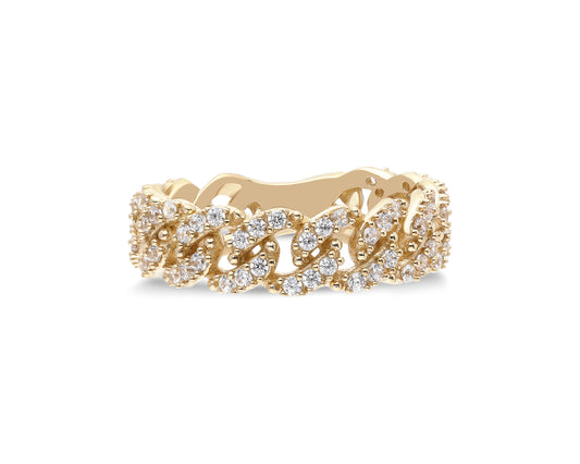 Diamond Curb Chain Ring in 14k Solid Gold