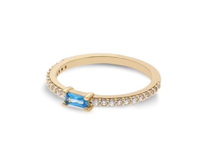 14k Gold Aquamarine & Diamond Half Eternity Ring – Dainty March Birthstone Ring