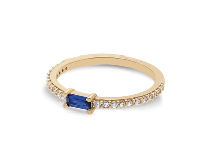 14k Gold Sapphire & Diamond Half Eternity Ring – Dainty September Birthstone Jewelry