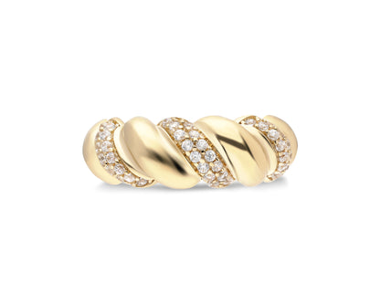 14k Gold Diamond Twisted Croissant Ring – Bold Statement Dome Ring for Women