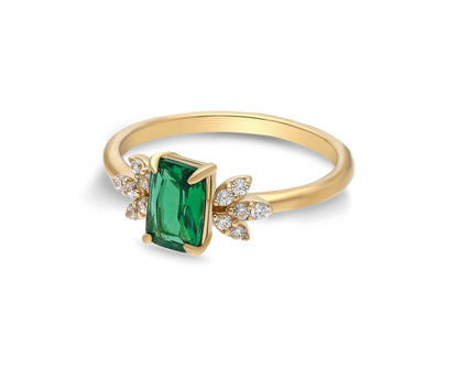 14k Gold Emerald Floral Diamond Ring – May Birthstone Jewelry
