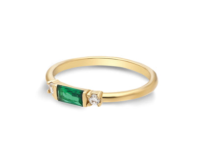 14k Gold Emerald & Diamond Stacking Ring – Minimalist Birthstone Jewelry