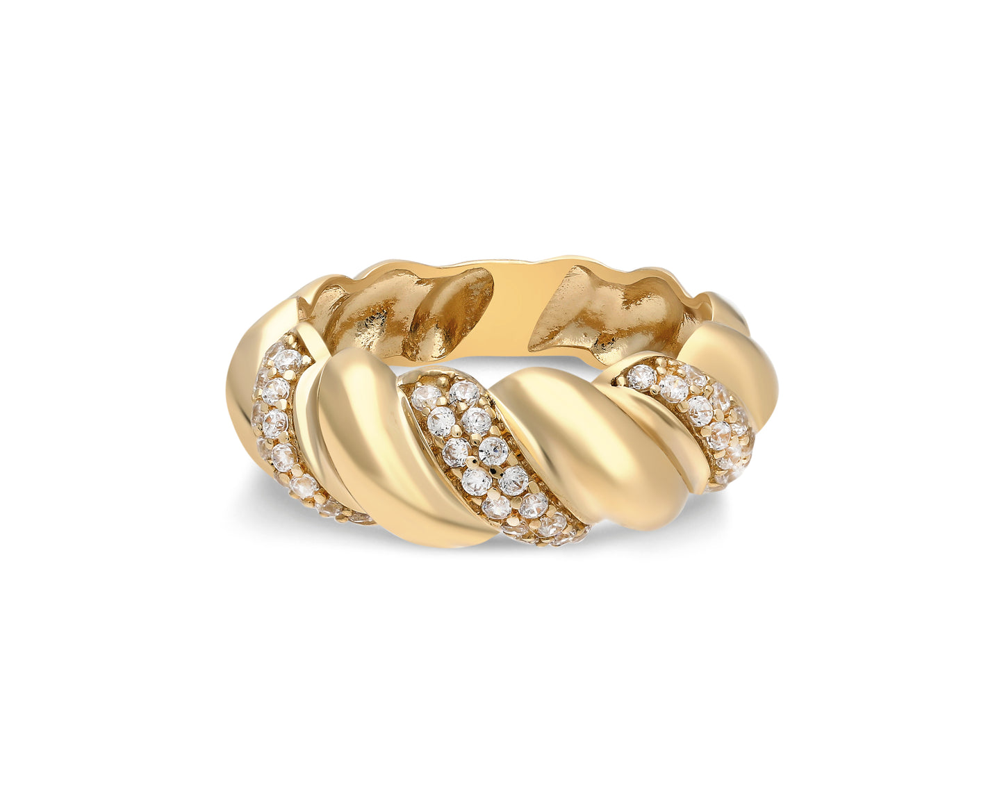14k Gold Diamond Twisted Croissant Ring – Bold Statement Dome Ring for Women