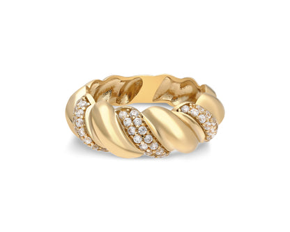 14k Gold Diamond Twisted Croissant Ring – Bold Statement Dome Ring for Women