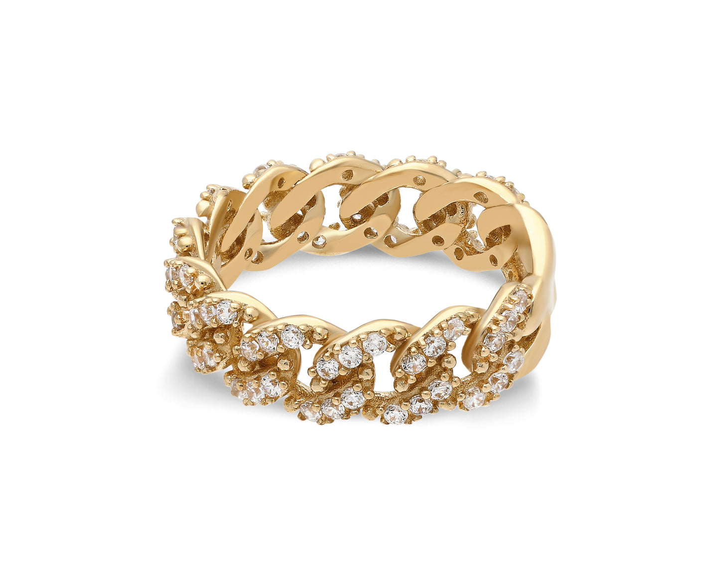 14k Gold Diamond Curb Chain Ring – Bold Pavé Statement Band